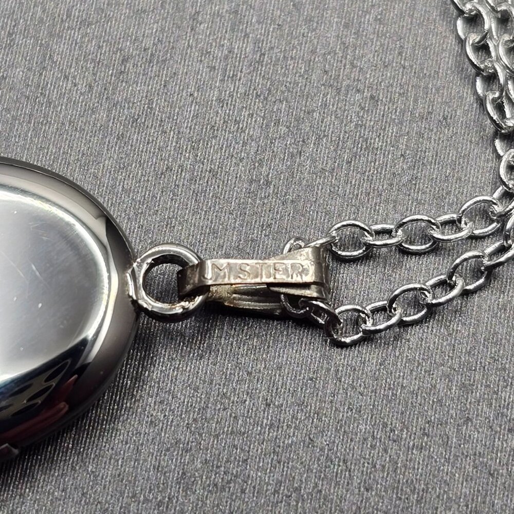 VTG JM Fisher Sterling Silver Sweetheart Locket Necklace 22" Floral Etched 1940s - Picture 6 of 15